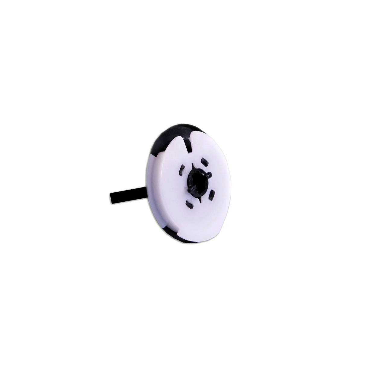 Spiralkupplung schwarz für Verkaufsautomaten, Ersatzteil ohne Zahnrad auf weißem Hintergrund