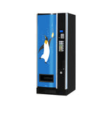 Getränkeautomat mit Pinguin-Design und blauer Front, Verkaufsautomat für Kaltgetränke