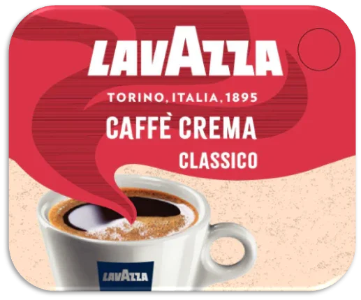 Lavazza Caffè Crema Classico Kaffeepad mit Tasse Kaffee, rot-beiges Design, Kaffeeautomat geeignet