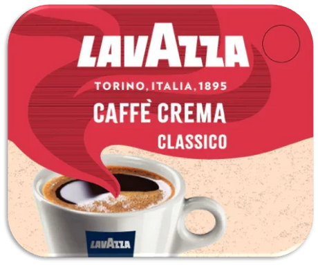 Lavazza Caffè Crema Classico Kaffeepad mit Tasse Kaffee, rot-beiges Design, Kaffeeautomat geeignet