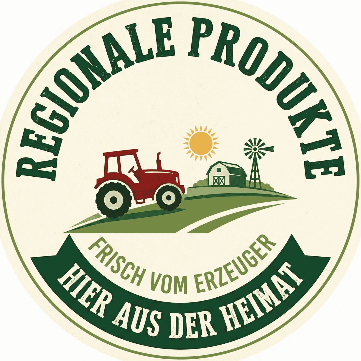 Aufkleber regionale Produkte zeigt einen Traktor rund
