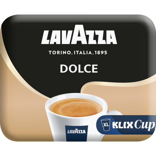 Lavazza Dolce XL Kaffee im Klix Cup, Nahaufnahme mit Crema, ideal für Verkaufsautomaten