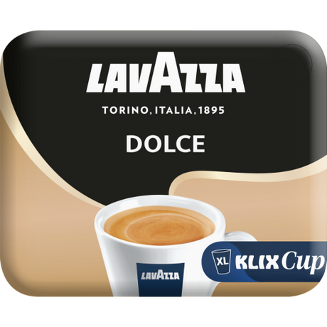 Lavazza Dolce XL Kaffee im Klix Cup, Nahaufnahme mit Crema, ideal für Verkaufsautomaten