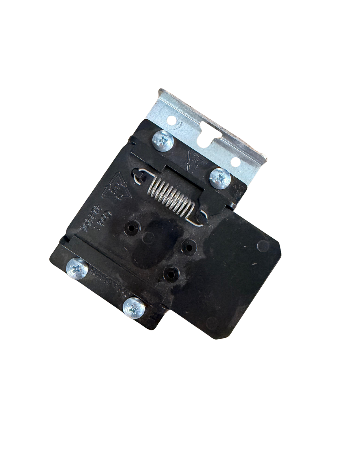 Ersatzteil Metallfeder für Verkaufsautomat, schwarzes Bauteil mit Schrauben und Feder